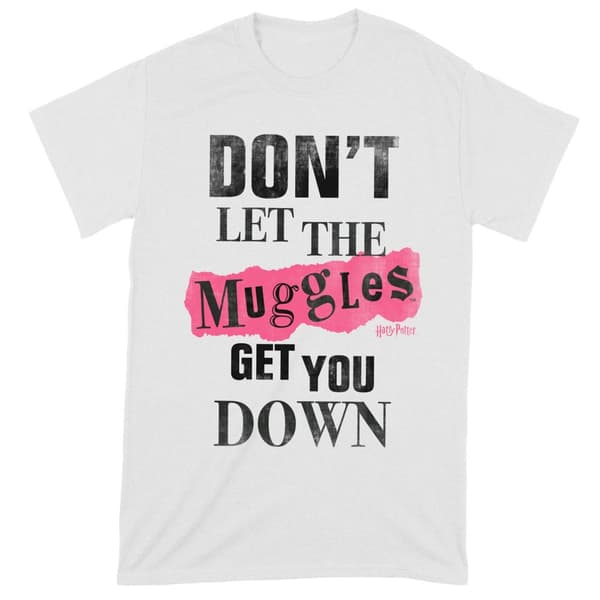 Harry Potter Unisex vuxen Muggles Clippings T-Shirt White/Black/Pink XXL