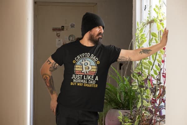 Svart Pappa T-shirt Cool Crypto bitcoin dad