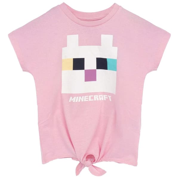 Minecraft Girls Cat Twisted Knot Front T-Shirt