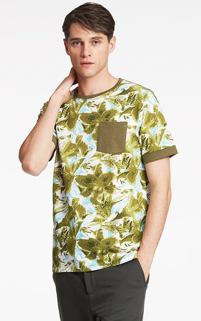 Lindbergh White - T-shirt 30-400191 Bladmönstrad