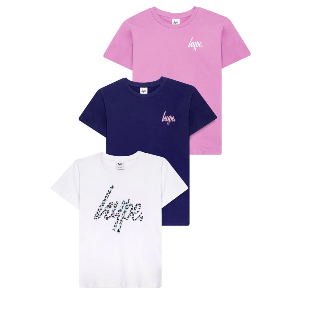 Hype T-shirt-set med logotyp med leopardtryck för flickor (3 st.)