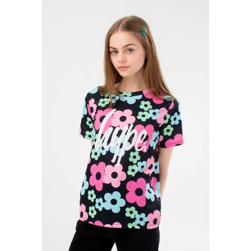 Hype T-shirt för flickor med 70-talsblomma med skrift