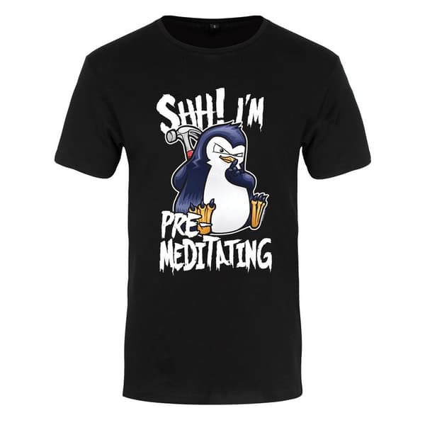 Psycho Penguin Herre Shh! jeg er præ-mediterende T-shirt