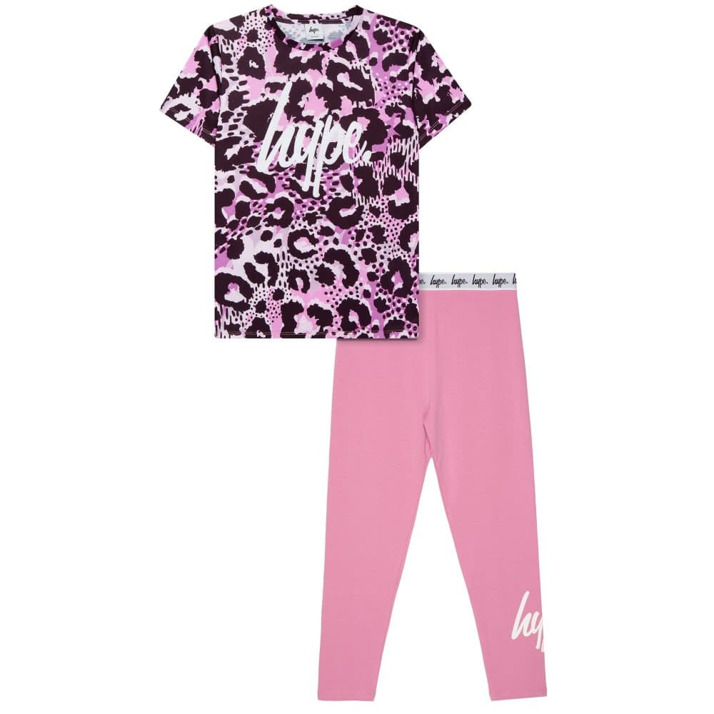 Hype Set med t-shirt och leggings med leopardtryck för flickor