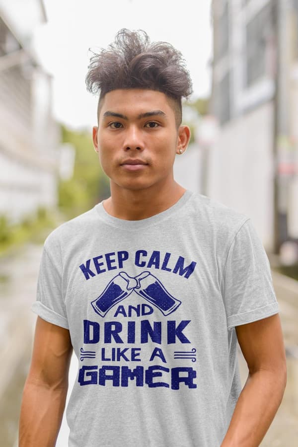 Gråmelerad  T-shirt med drink like a gamer design