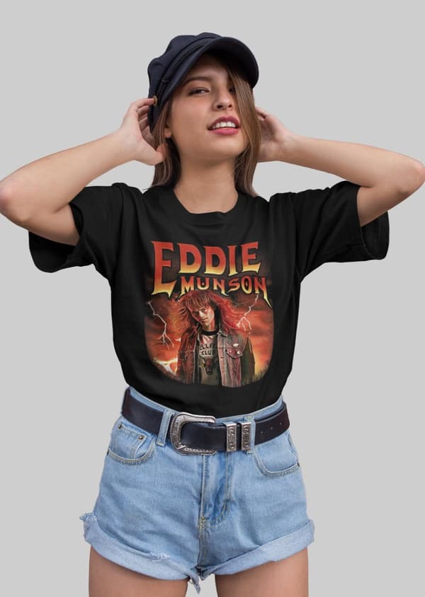 Svart T-shirt - Eddie Munson Stranger things metal Hellfire club
