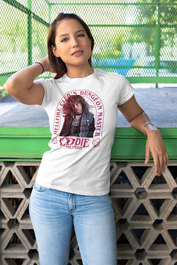 Vit T-shirt inspirerad av Stranger things Eddie Munson