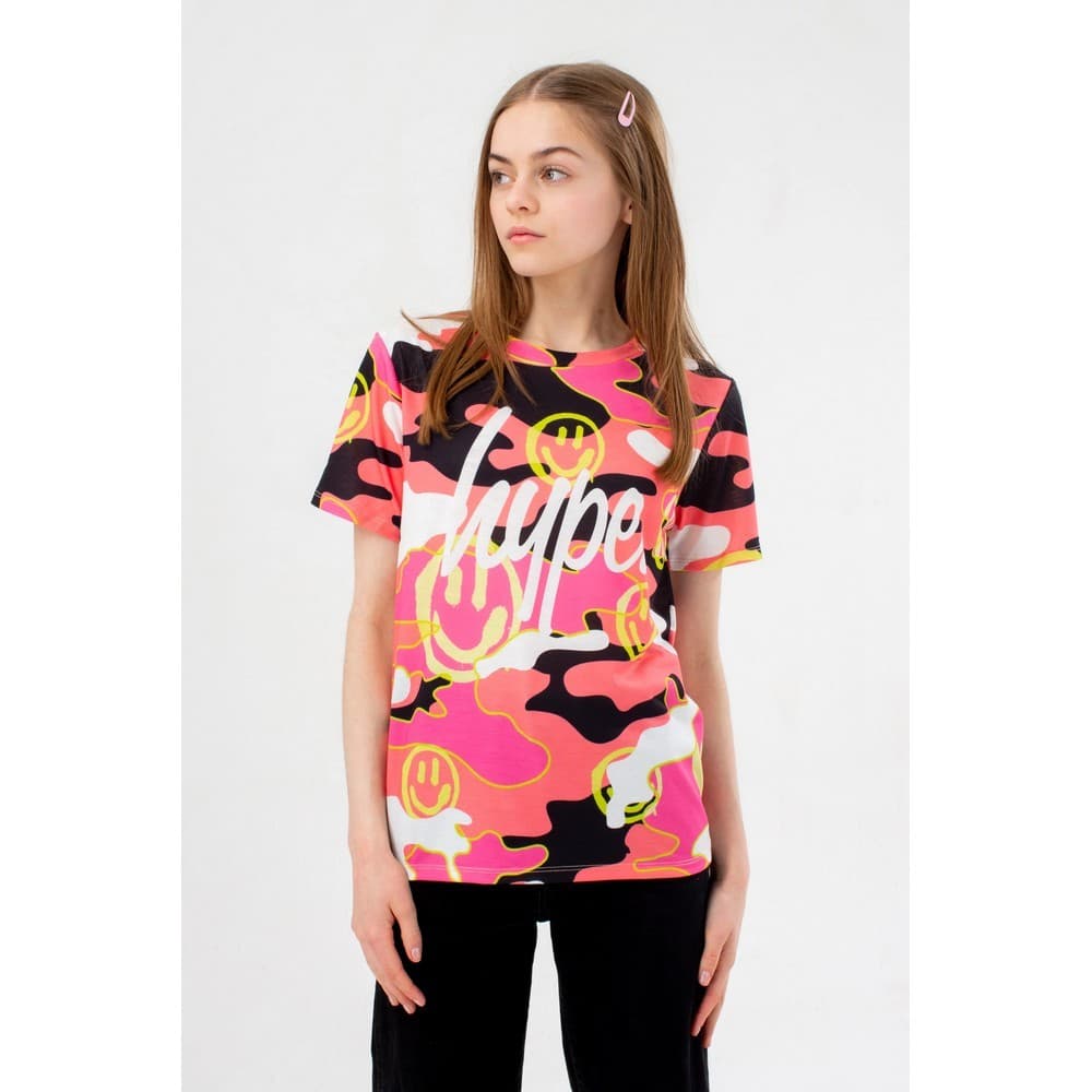 Hype Smiley Camo Script T-Shirt för flickor