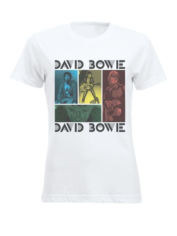 David Bowie Mick Rock College (lady) T-Skjorter. Kvinner Hvit Large