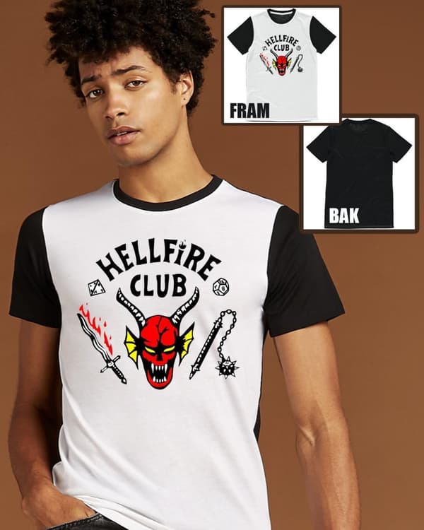 Vit & svart T-shirt Stranger things Hellfire märke unisex