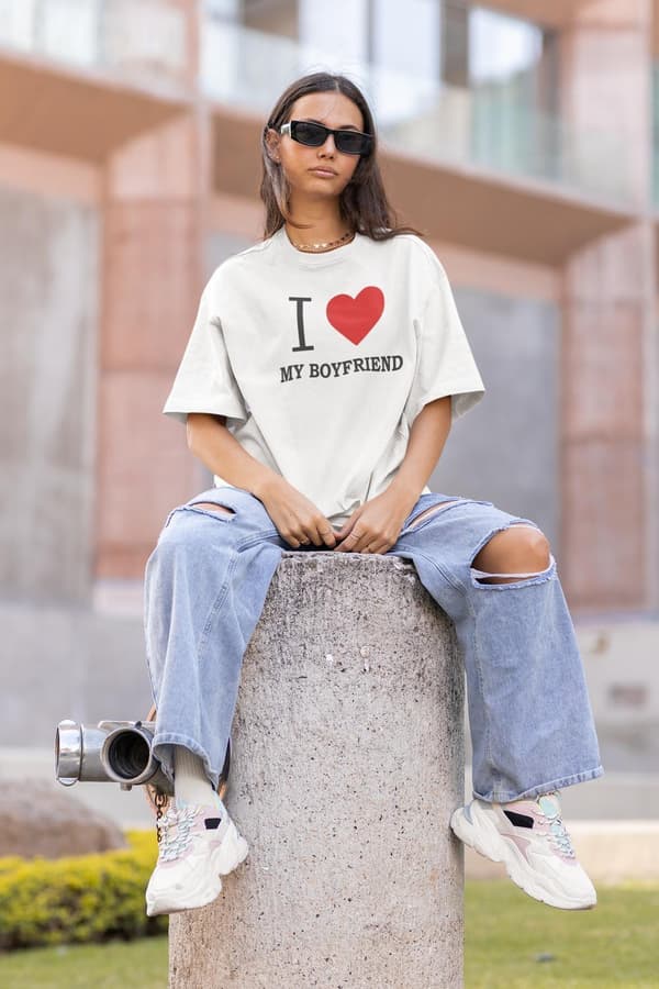 I love my boyfriend eller girlfriend t-shirt tryck unisex