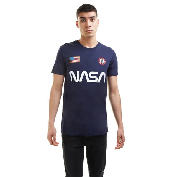 NASA Bomulds-T-shirt med badge til mænd