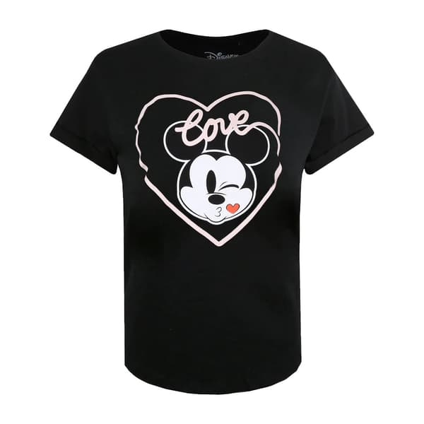 Disney Kvinnor/Damer Musse Pigg Kiss T-Shirt Black S