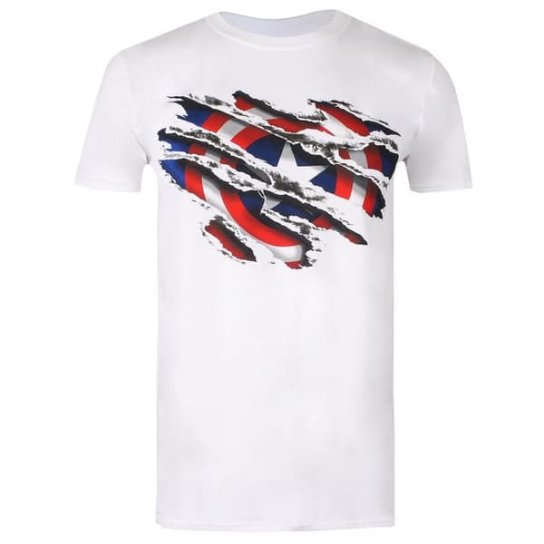 Captain America T-shirt med trasig logotyp för pojkar White 9-10 Years