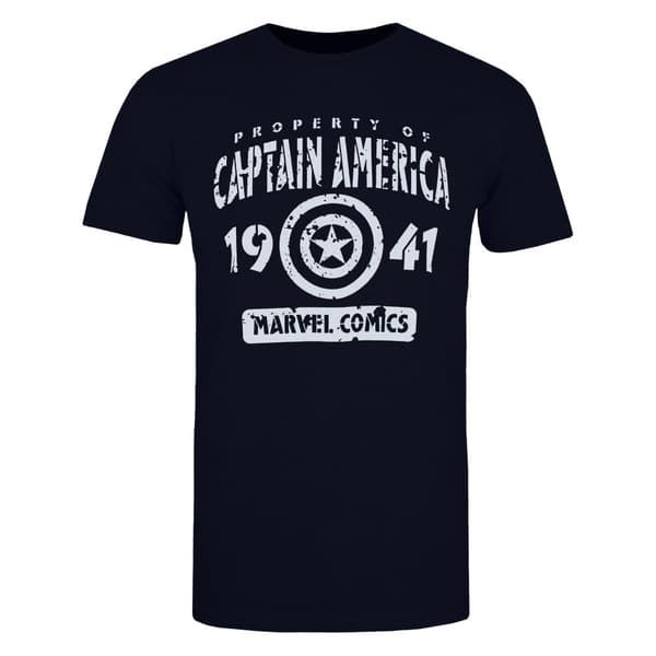 Marvel Mens Property of Captain America T-Shirt Navy/White M