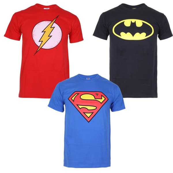 DC Comics T-shirt i bomull med hjälte-logotyp för män (3 st.)