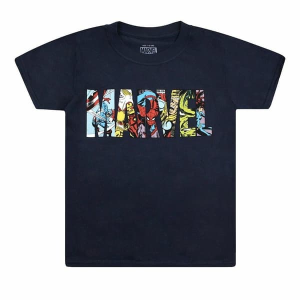 Marvel T-shirt med logo til børn og drenge med figurer