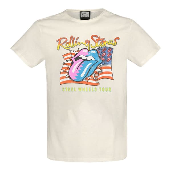 Amplified Unisex vuxen Steel Wheels The Rolling Stones T-Shirt Vintage White S