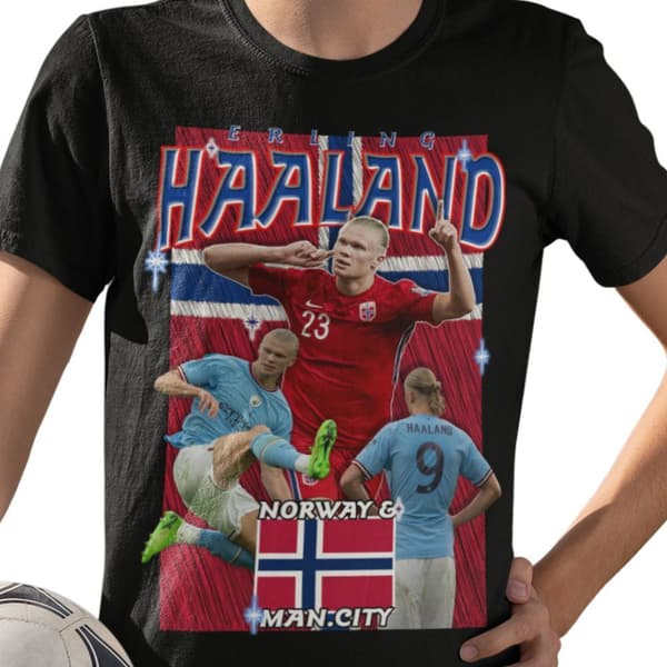 Erling Haaland T-shirt - Man City & Norge spelare tröja svart Small