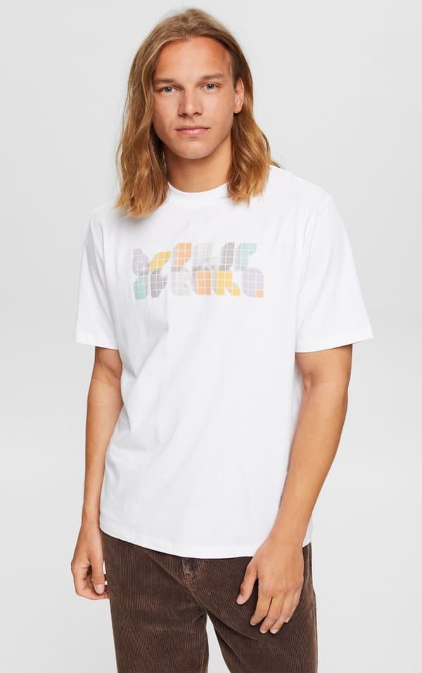 EDC - T-shirt 112CC2K302 Print på bröstet Vit L