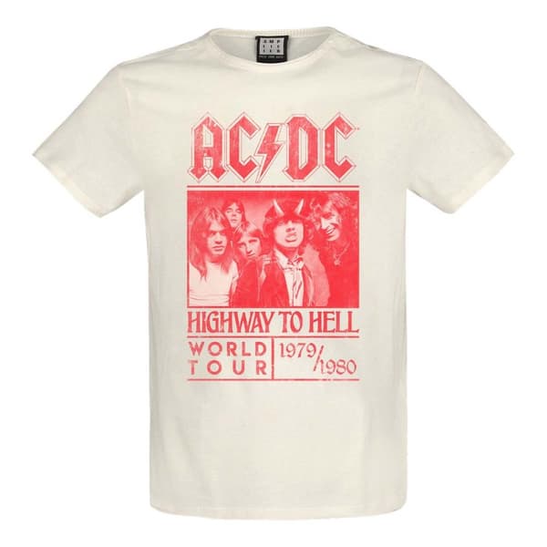 Amplified Unisex vuxen Highway To Hell AC/DC T-Shirt Vintage White/Red XS