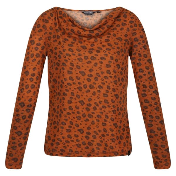 Regatta Frayda Frayda Leopard Print Cowl Neck Top för kvinnor och damer Copper Almond 14 UK