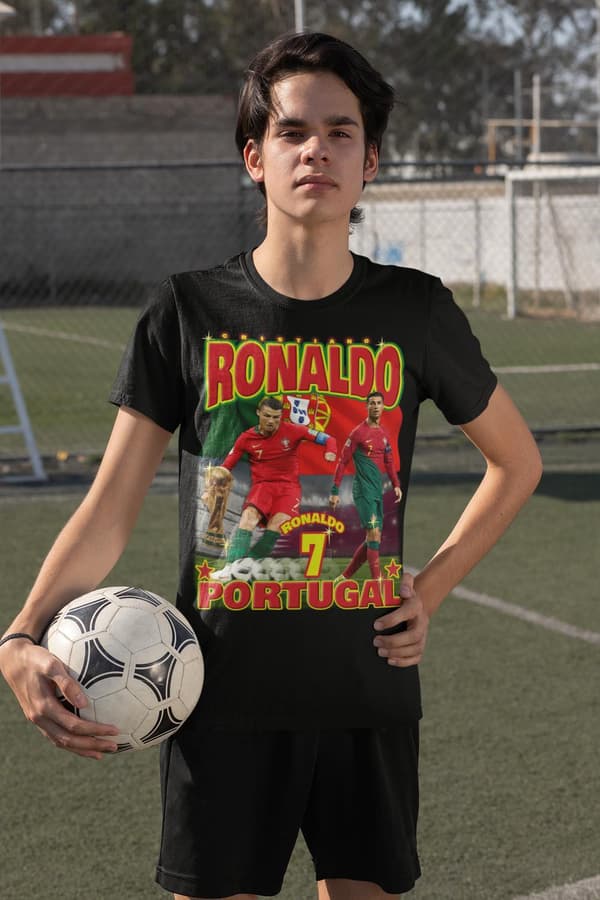 Cristiano Ronaldo Svart 7 t-shirt Portugal stil VM