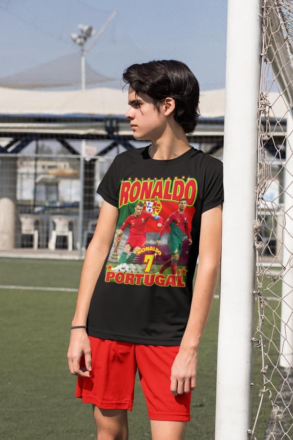 Cristiano Ronaldo Svart 7 t-shirt Portugal stil VM