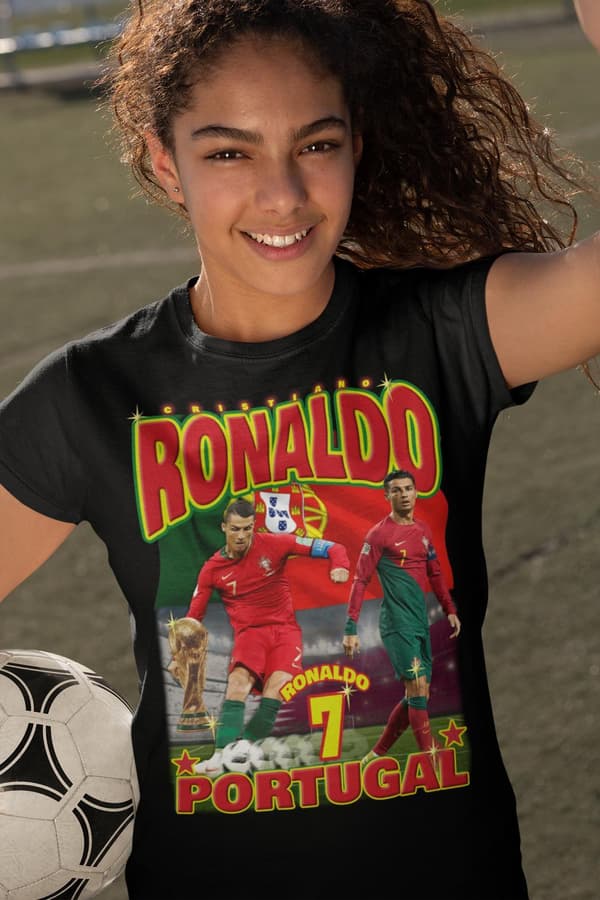 Cristiano Ronaldo Svart 7 t-shirt Portugal stil VM
