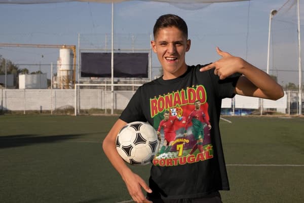 Cristiano Ronaldo Svart 7 t-shirt Portugal stil VM