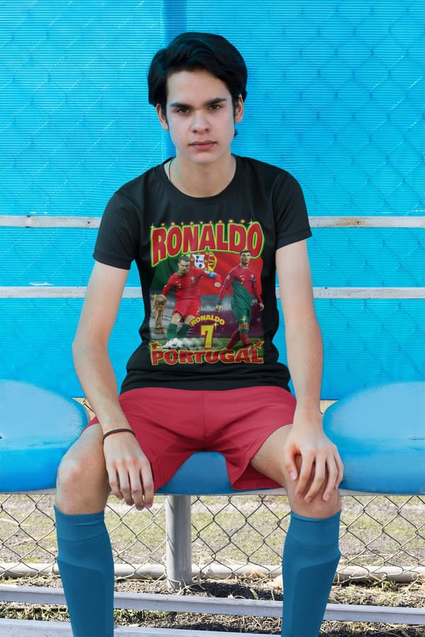 Cristiano Ronaldo Svart 7 t-shirt Portugal stil VM
