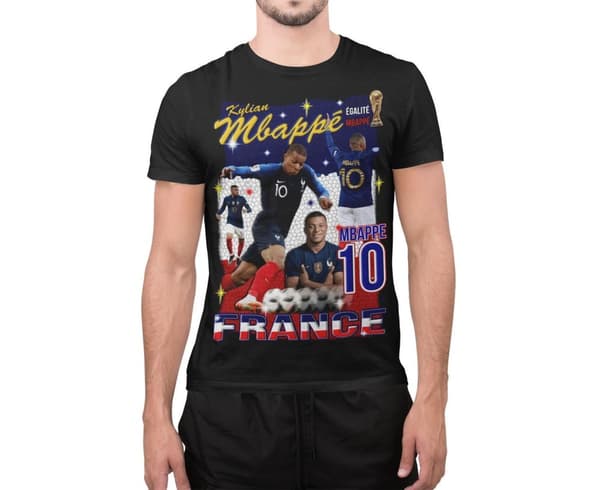 Mbappe Svart 10 t-shirt France stil VM