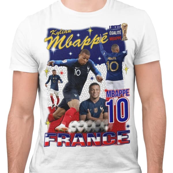 Mbappe Vit sportströja t-shirt France Tryck fram & bak