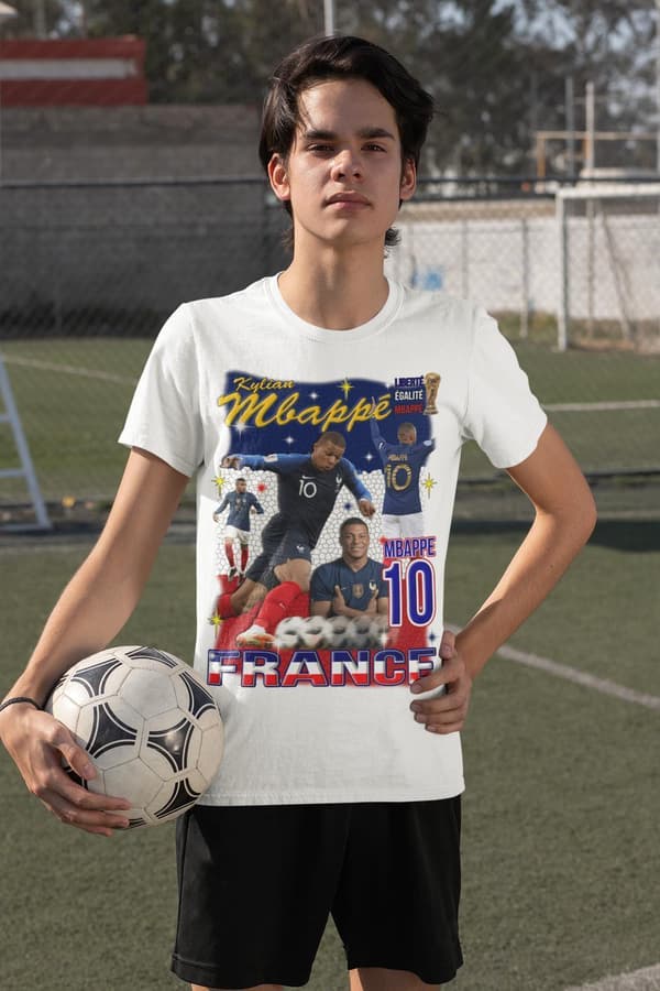 Mbappe Vit sportströja t-shirt France Tryck fram & bak