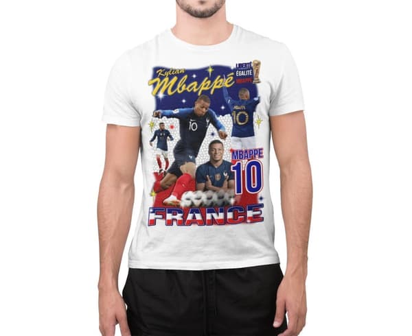 Mbappe Vit sportströja t-shirt France Tryck fram & bak