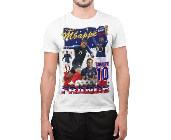 Mbappe Vit sportströja t-shirt France Tryck fram & bak