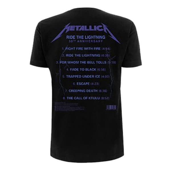Metallica Unisex T-shirt til voksne med tryk på ryggen af Ride The Lightning Tracks