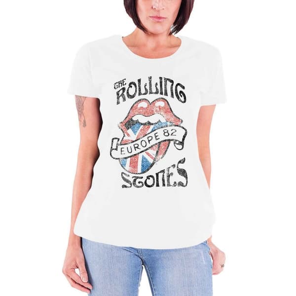 The Rolling Stones T-shirt för kvinnor och damer med Europa 82 White L
