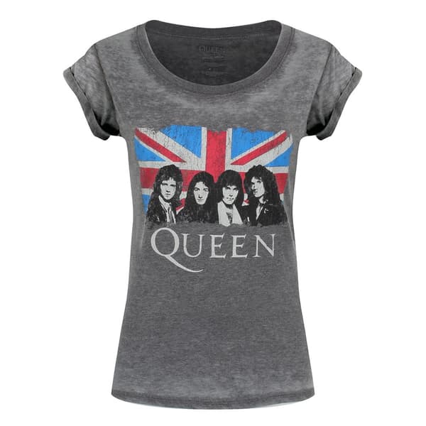 Queen Womens/Ladies Burnout Union Jack T-Shirt Charcoal Grey XXL