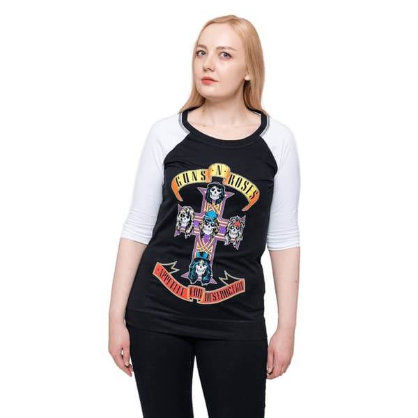 Guns N Roses Womens/Ladies Appetite For Destruction Raglan T-Shirt Black/White 4XL