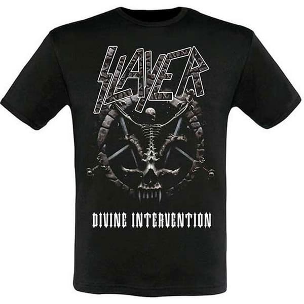 Slayer Unisex Adult Intervention 2014 Dates Back Print T-Shirt
