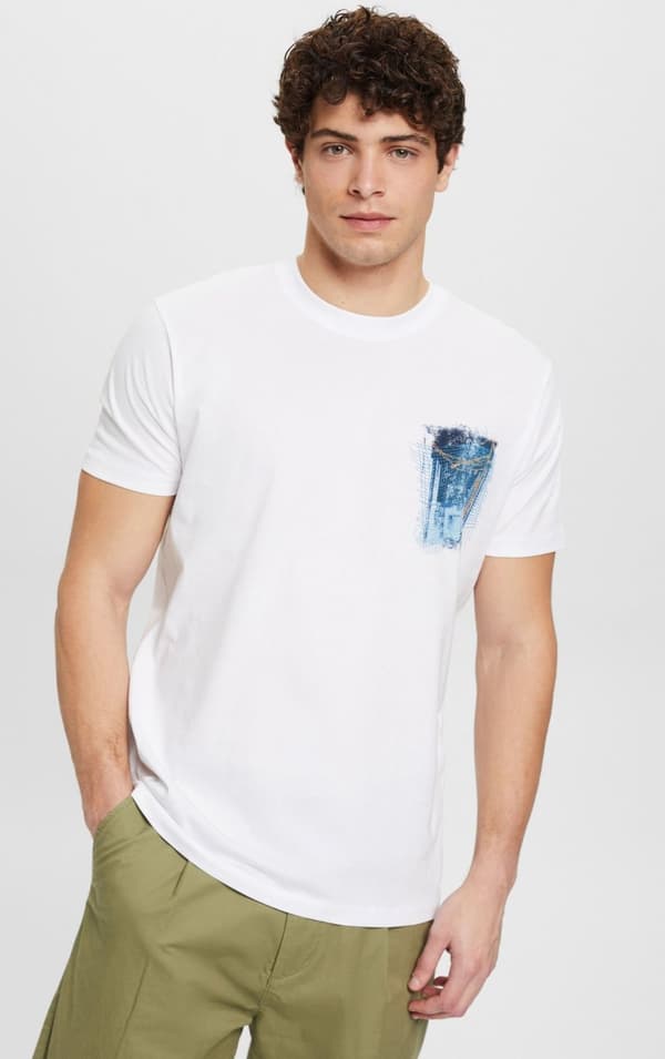EDC - T-shirt 033CC2K315 Print på bröstet Vit XL