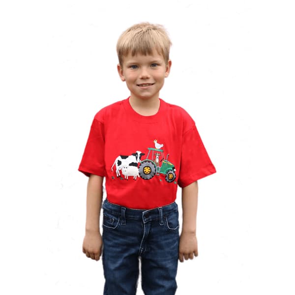British Country Collection Barn/Kids Farmland T-Shirt Red 9-10 Years