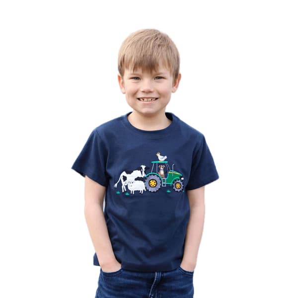 British Country Collection Barn/Kids Farmland T-Shirt Navy 9-10 Years
