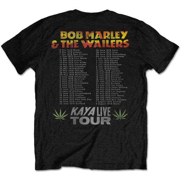 Bob Marley Unisex T-shirt til voksne med Kaya Tour-ryg med print