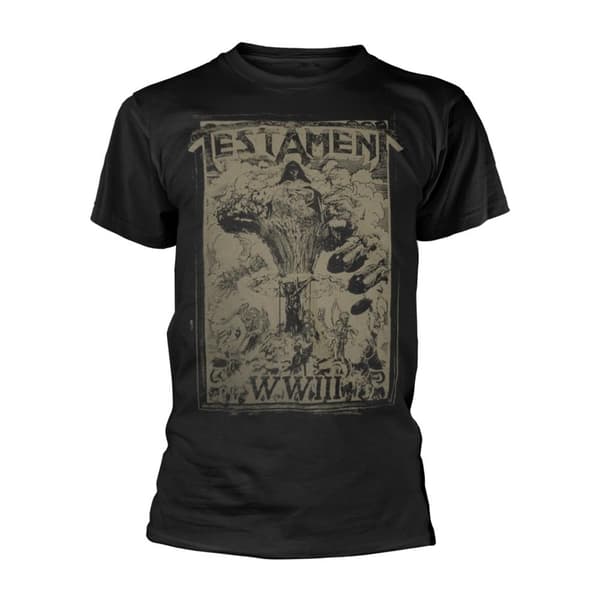 Testament Unisex T-shirt til voksne med WWIII Europa 2020-turne Black S