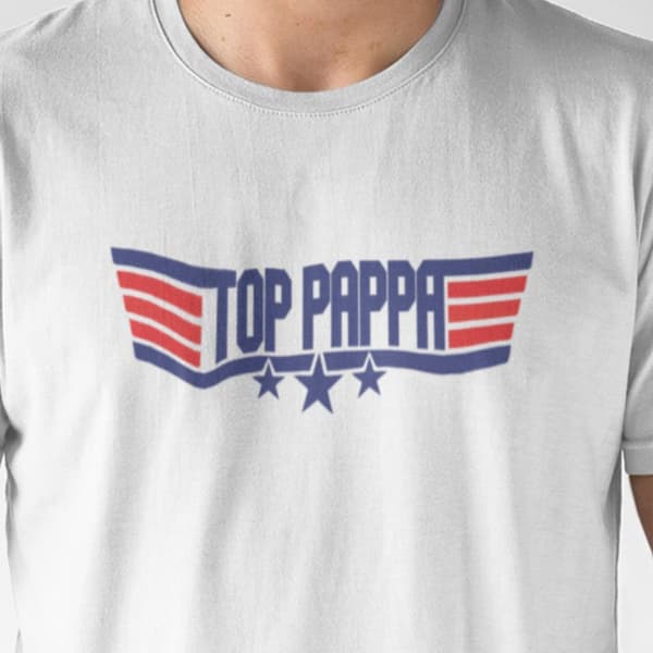Top Pappa vit t-shirt med coolt tryck fram. Top gun stil dad tröja Medium