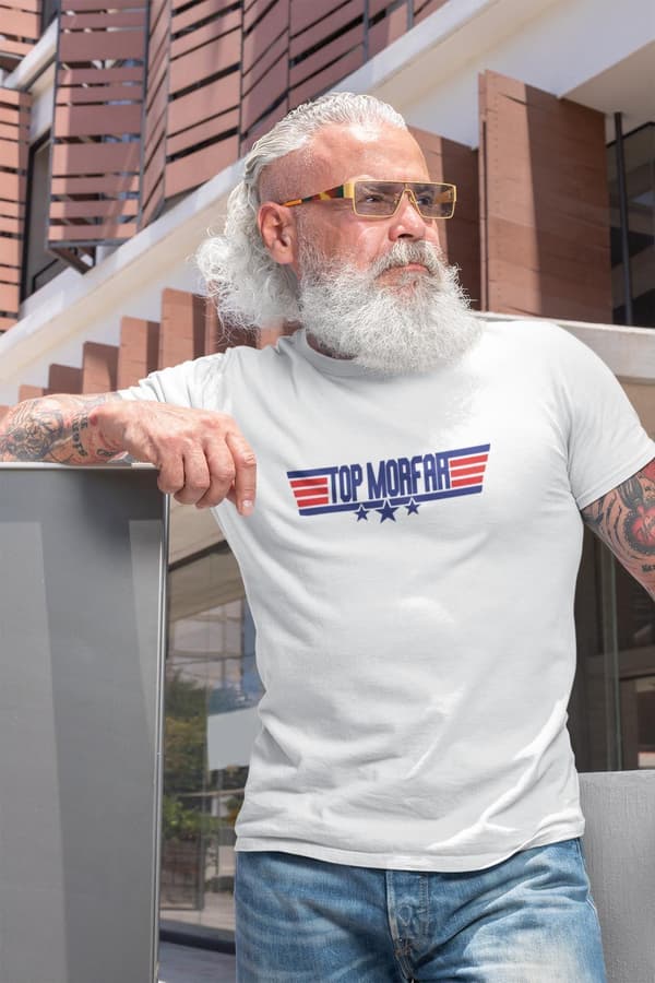 Top Morfar vit t-shirt med coolt tryck fram