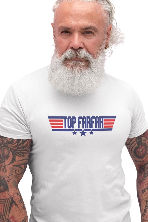 Top Farfar vit t-shirt med coolt tryck fram