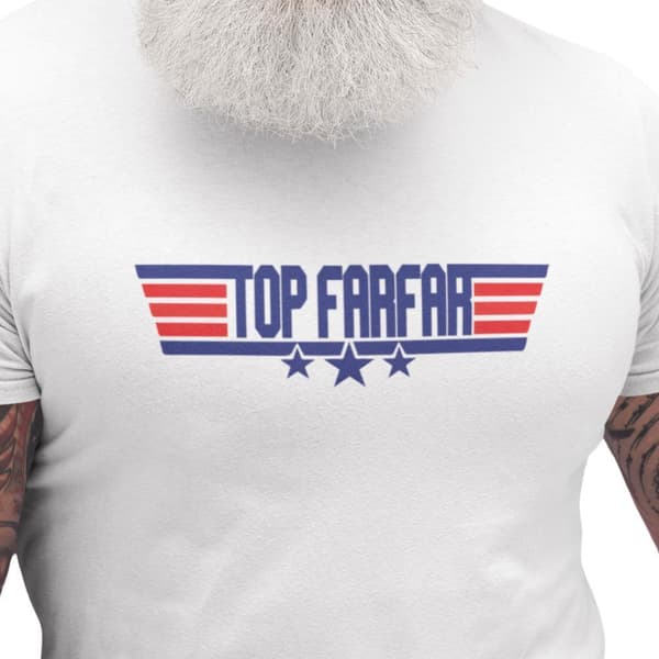 Top Farfar vit t-shirt med coolt tryck fram XL